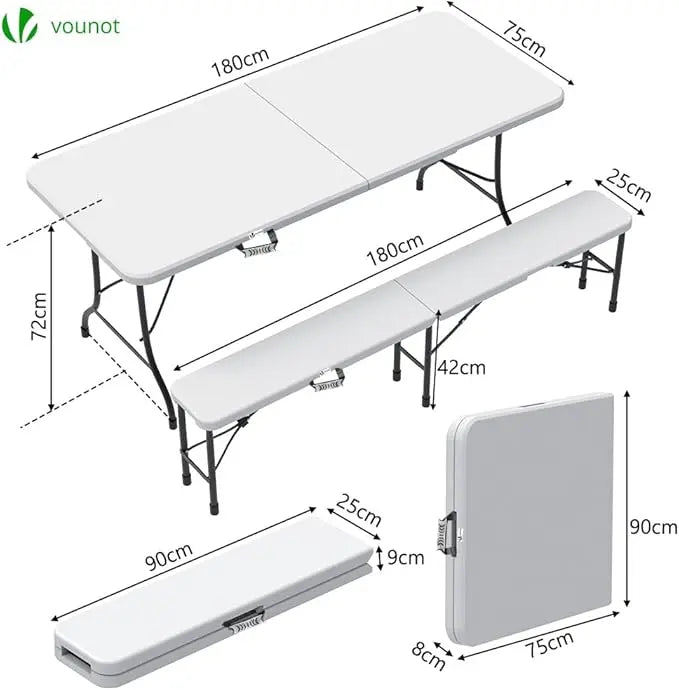 Tavolo pieghevole con 2 panche - 180x75x72cm